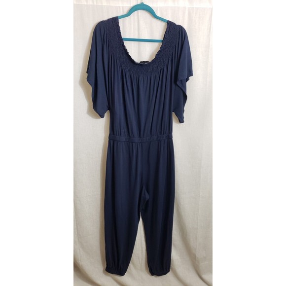 Michael Stars Jumpsuit Navy Blue Off The Shoulder Stretch Plus Size 2X - Picture 3 of 6